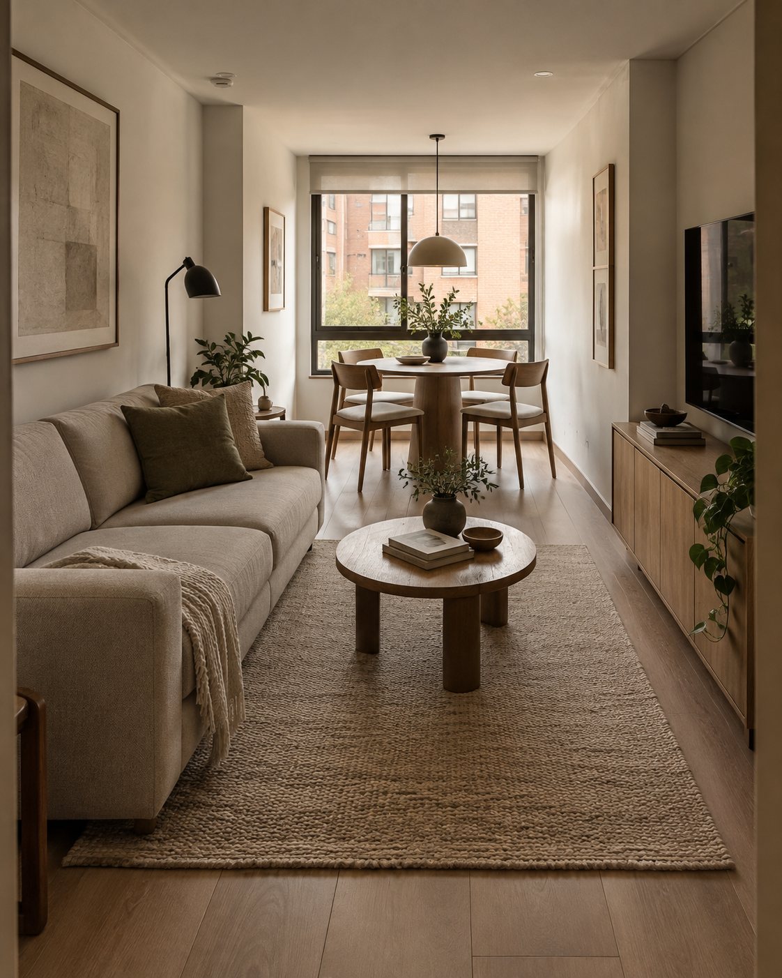 Sala y comedor integrados en una vivienda